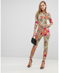 Flounce London Fitted Jumpsuit In Scarf Print