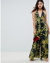 ASOS DESIGN Jumpsuit With Cut Out Detail And Super Wide Leg In Tropical Print