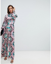 ASOS DESIGN Jumpsuit With High Neck And Blouson Sleeve In Mixed Floral Print