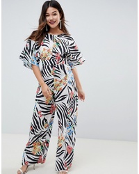 ASOS DESIGN Jumpsuit With Kimono Cape Detail And Wide Leg In Animal Floral Print