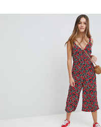 Glamorous Petite Relaxed Jumpsuit With Button Front In Cherry Blossom Polka Dot