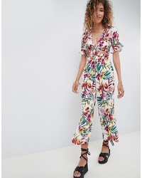 ASOS DESIGN Tea Jumpsuit With Cut Out And In Tropical Print