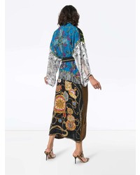 Rianna + Nina Multi Bead Clock Print Silk Kimono Robe