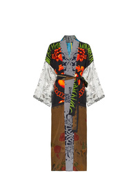 Rianna + Nina Multi Bead Clock Print Silk Kimono Robe