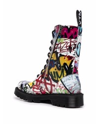 Vetements Graffiti Print Leather Ankle Boots