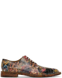 Multi colored Print Leather Derby Shoes