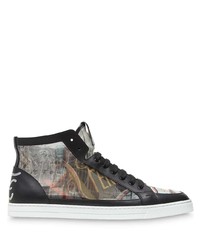 Multi colored Print Leather High Top Sneakers