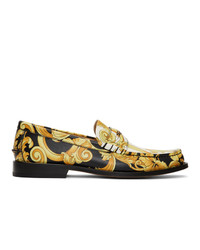 Versace Black And White Hibiscus Loafers