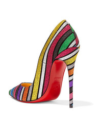 Christian Louboutin So Kate 120 Striped Glittered Suede Pumps