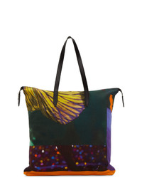 Multi colored Print Leather Tote Bag