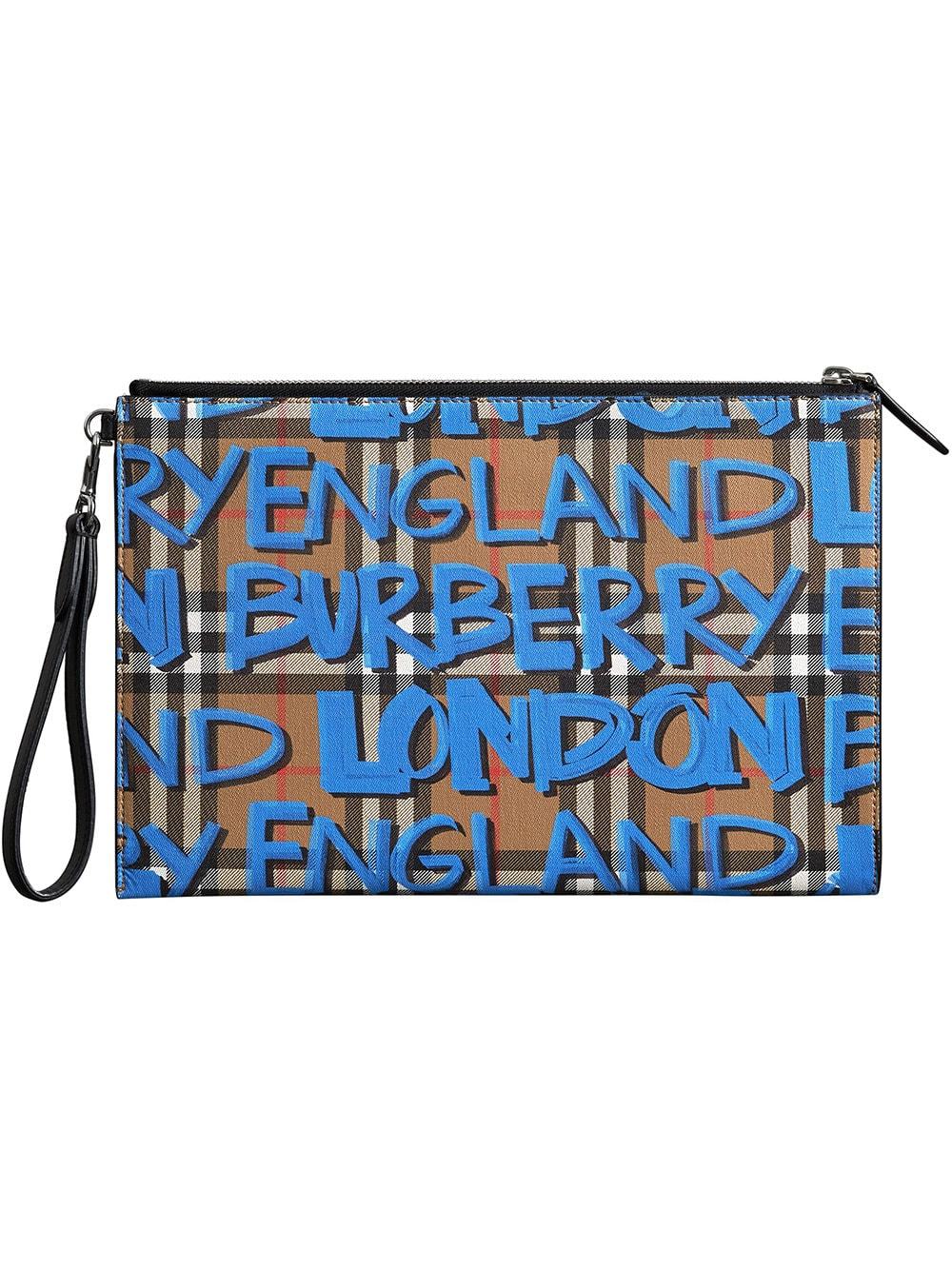 Burberry Graffiti Print Vintage Check Leather Zip Pouch, $627