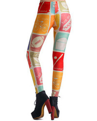 Romwe Retro Sports Pattern Print Color Leggings