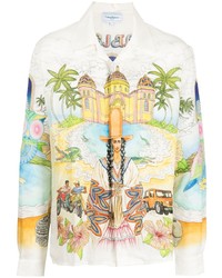 Casablanca Landscape Print Linen Shirt