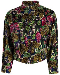 Boohoo Megan Button Back Butterfly Print Silky Blouse