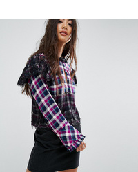 Asos Petite Check Smock Long Sleeve Top With