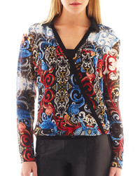 Nicole Miller Nicole By Nicole By Long Sleeve Crossover Print Blouse