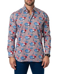 Maceoo Fibonacci Tropicalskull Regular Fit Print Button Up Shirt In Red At Nordstrom