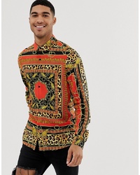 ASOS DESIGN Regular Fit Shirt In Baroque Leopard Print