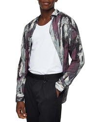 Topman Slim Fit Abstract Paint Print Button Up Shirt