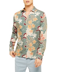 Topman Slim Fit Floral Tile Print Viscose Button Up Shirt
