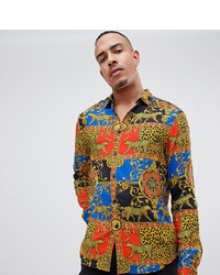 ASOS DESIGN Tall Regular Fit Baroque Leopard Printed Viscose Shirt