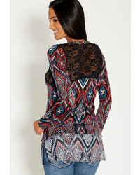 Maurices Ethnic Tee With Lace And Extended Hem In Multi