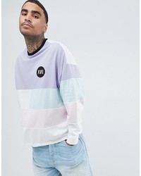 ASOS DESIGN Oversized Long Sleeve T Shirt With Pastel Colour Block And Numerals Chest Print