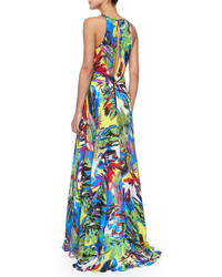Milly Arabelle Floral Print Halter Maxi Dress