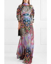 Peter Pilotto Floral Print Hammered Silk Gown