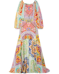 Silvia Tcherassi Grona Cold Shoulder Printed Stretch Silk De Chine Maxi Dress
