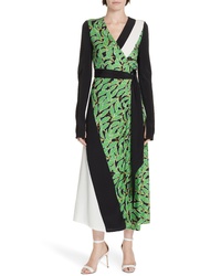 DVF Maureen Leaf Print Silk Wrap Dress
