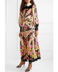 Gucci Med Pleated Floral Print Silk Twill Maxi Dress