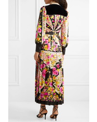Gucci Med Pleated Floral Print Silk Twill Maxi Dress
