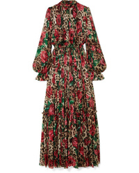 Dolce & Gabbana Pleated Printed Silk Chiffon Gown