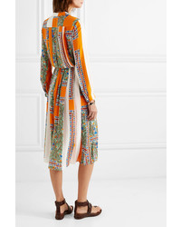 Tory Burch Pleated Printed Voile Midi Dress