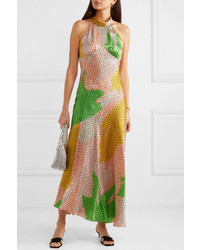 De La Vali Vivienne Printed Silk Satin Dress