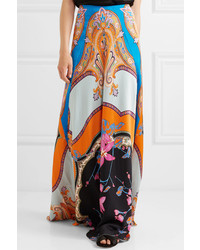 Etro Floral Print Satin Maxi Skirt