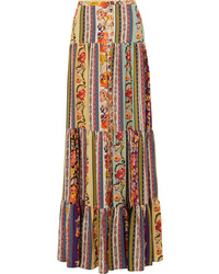 Etro Tiered Printed Silk De Chine Skirt