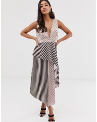 ASOS DESIGN Midi Dress In Mixed Spot And Stripe Print