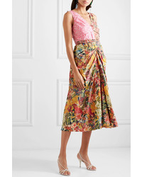 Marni Ruched Floral Print Cotton Poplin Midi Dress