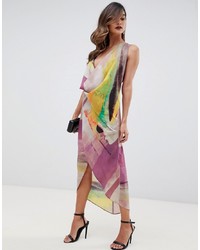 ASOS DESIGN Sleeveless Drape Fold Neck Midi Dress In Abstract Print