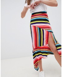ASOS DESIGN Asymmetric Hem Midi Skirt In Stripe Print