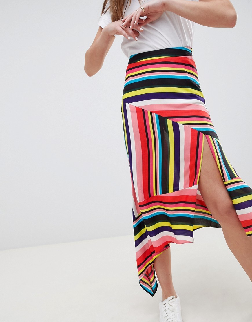 ASOS DESIGN Asymmetric Hem Midi Skirt In Stripe Print, $10 | Asos ...