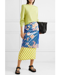 Dries Van Noten Layered Floral Print Crinkled Organza And Striped Satin Midi Skirt