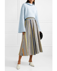 Rosie Assoulin Pleated Houndstooth Tweed Midi Skirt