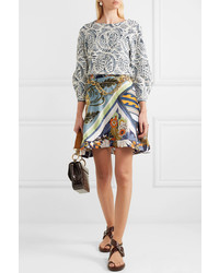 Chloé Asymmetric Ruffled Printed Silk Twill Skirt