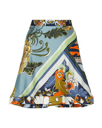 Chloé Asymmetric Ruffled Printed Silk Twill Skirt