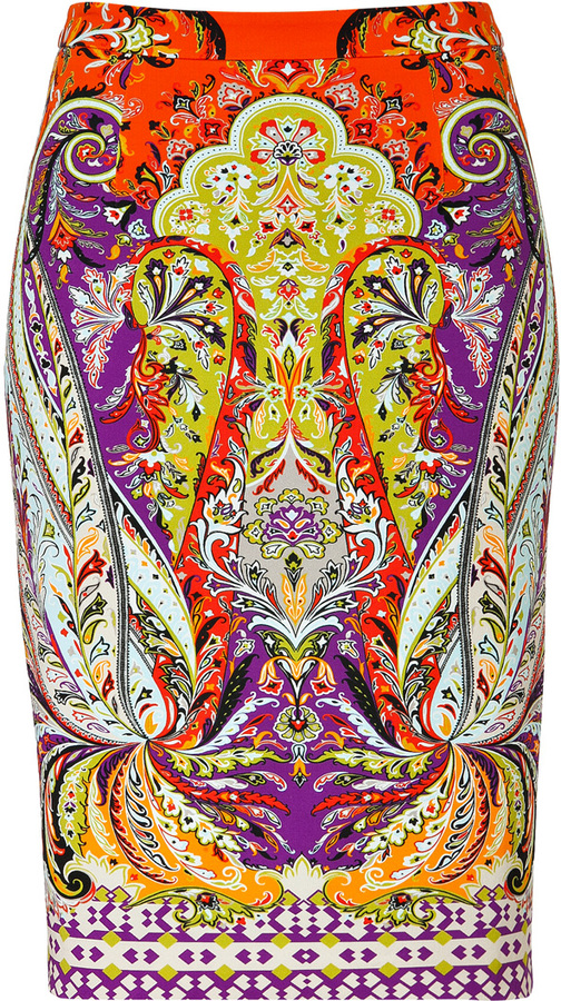 Etro Stretch Cotton Paisley Print Pencil Skirt, $900 | STYLEBOP