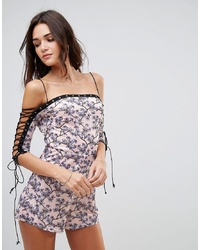 Love & Other Things Bardot Playsuit With Lace Up Arm Detail