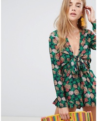 Glamorous Playsuit With Frill Shorts And Bow Front In Pineapple Print